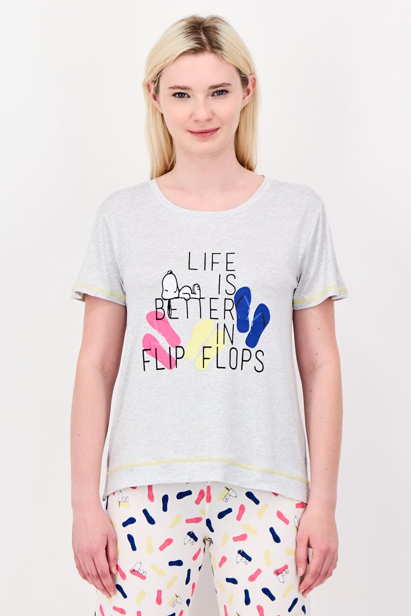 Peanuts Women 2 Pieces Graphic Print T-Shirt And Shorts Pajama Set, Multicolor - Image 2